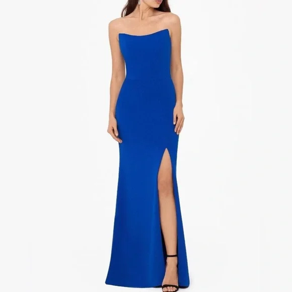 Betsy & Adam | Dresses | Betsy Adam For Dillards Royal Blue Stretch  Strapless Front Slit Gown | Poshmark